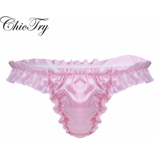 Fashion Sexy Male Mens Lingerie Thongs Briefs Floral Ruffled Frilly Sissy Bikini Briefs Underwear Underpants Triangle Panties