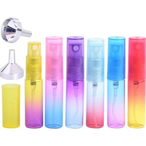 MUB - 5ml 6pc Mini Portable Gradient Color Glass Perfume Bottle With Atomizer Empty Cosmetic Containers with Package Bag Funnels