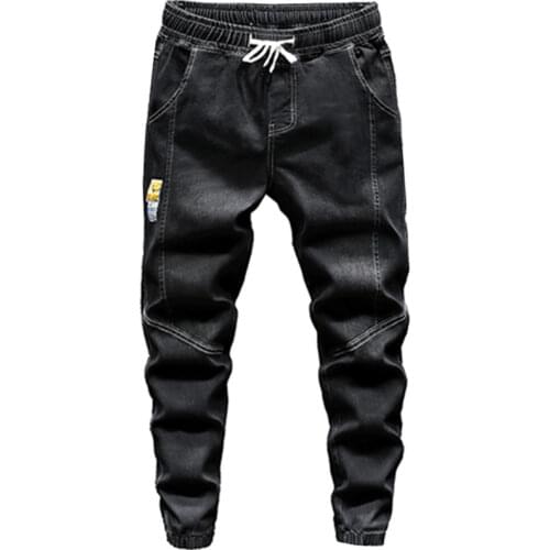 2021 Men Fashion Denim Pants Brand Big Yards Feet Thin Jeans Men Elastic Waist Drawstring Cowboy Sweatpants Baggy Trousers