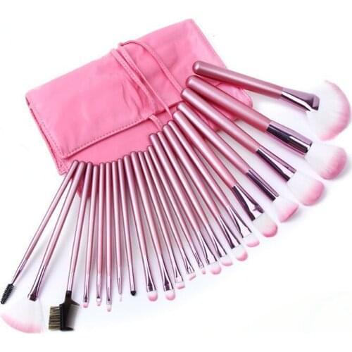 Total pink wooden handle soft synthetic hair rose golden aluminum collar 22pcs makeup brush set womens cosmetic brushes
