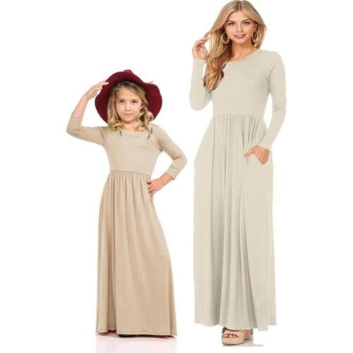 LILIGIRL 2021 New Mother Daughter Dresses Long Solid Color Mom and Daughter Dress for Family Matching Clothes Look Girls Outfits