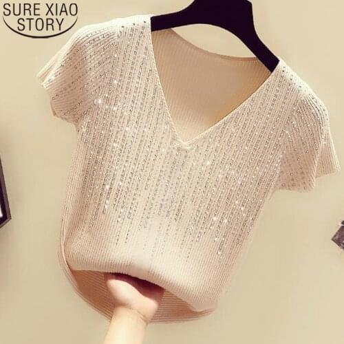 2021 Summer New Sexy Short-sleeved Shirt White Tops Women Korean Fashion Ice Silk Shirt V-neck Blouse Slim Ladies Blusas 14653