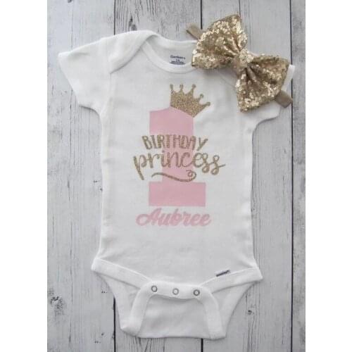 Personalized name age princess crown kids birthday bodysuit onepiece cake mesh Tutu toodles Outfit Set party favors