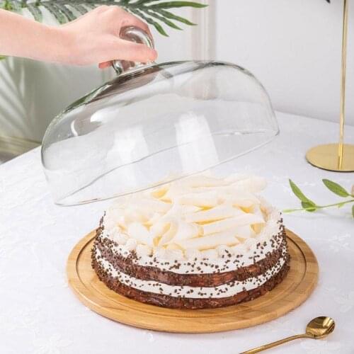 1PCS Food Grade Transparent Dustproof Cake Glass Cover Food Cover Cake Cover Fruit Glass Cover Bamboo Tray for Kitchen Cake