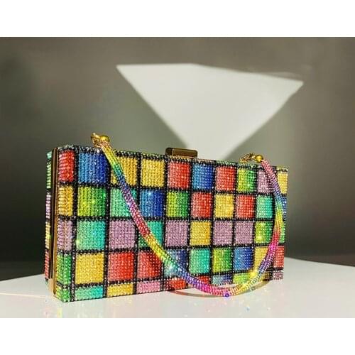 Rainbow Diamond Wedding Clutch Bag Elegant Party Evening Clutch Purse and Handbag for Women Luxury Designer Crossbody Bag