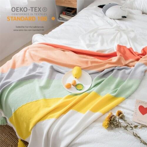 Rainbow Blankets for Newborn Baby Cute Tassel Knitting Infant Sofa Blanket Air Conditioning Blanket for Baby Photo Shoot Outfit