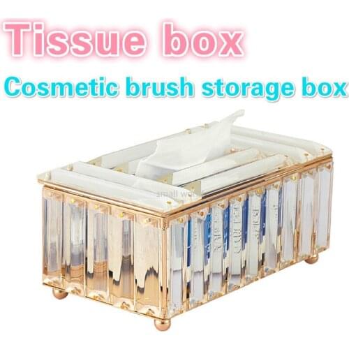 Crystal tissue paper tray makeup brush storage pen holder tissue box holder for car napkins decorative plush tissue boxes