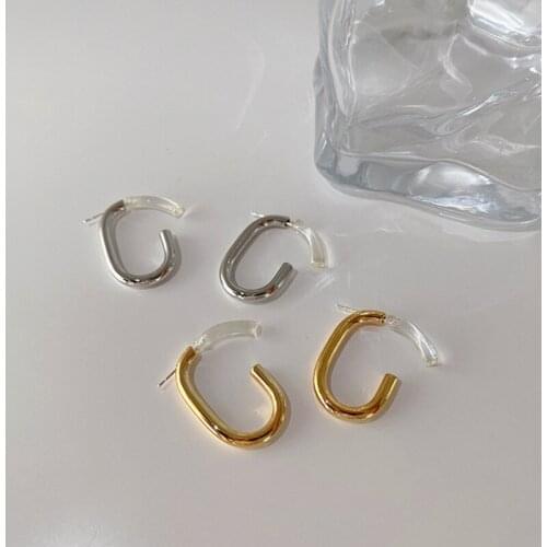 GSOLD Trendy Minimalist Geometric Metal Irregular C-Shaped Earring Simple Transparent Resin Ear Studs Jewelry Accessories 2021
