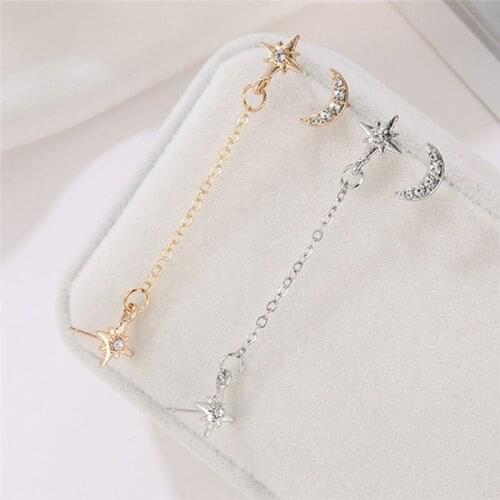Moon Asymmetry Star Chain Stud Earrings Women Earring Set 2020 Party Jewelry Gold Colors Geometric Trendy Alloy