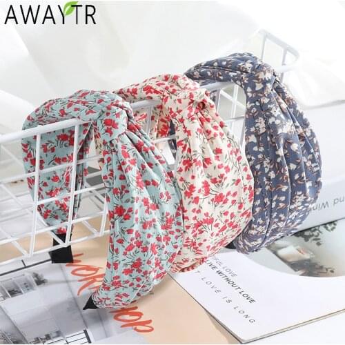 AWAYTR Fashion Flowers Knot Womens Hairband Elastic Hair Bands Hoop Wide Side Cross Headband For Adult Girls Headwear Turban