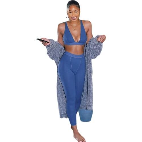 2021 Sleeveless V-Neck Crop Tops Leggings 2 Pieces Set Winter Women Fashion Streetwear Outfits Sportswear Tracksuit