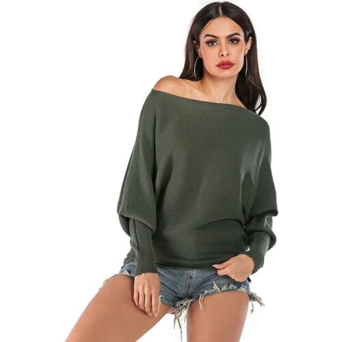 Neatie kiddie 2019 Fashion Sexy Off Shoulder Loose Knitting Sweater Pullover Top Women Clothes Solid Batwing Sleeve Female