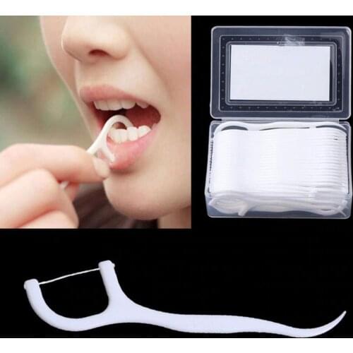 1set /50Pcs Dental Floss Flosser Pick Toothpicks Stick Oral Care Teeth Cleaning Tool 7.5cm Easy to use people love