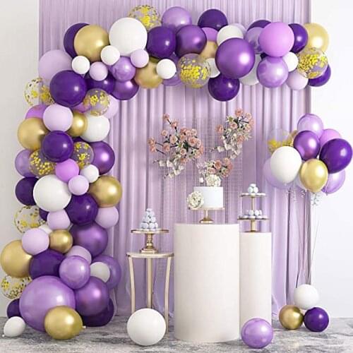 129Pcs/set Purple Gold Balloons Arch Garland Gold Confetti Purple Balloon Chain for Girls Birthday Baby Shower Party Decor Suppl
