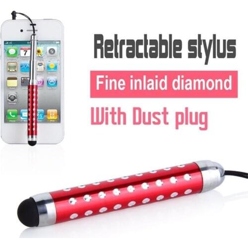 300pcs/lot Universal Crystal Retractable Capacitive Touch Stylus Pen for iPhone iPad iPod Samsung Smart Android Phones