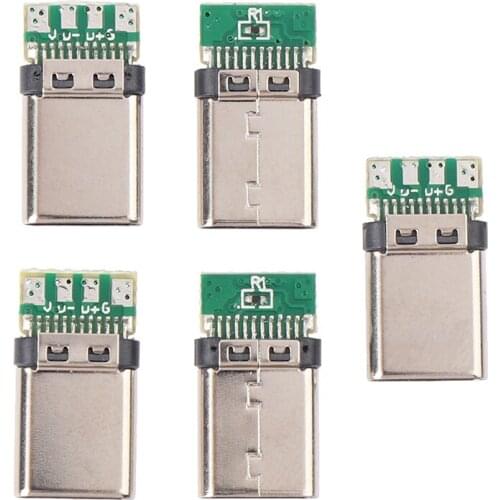 5Pcs 5A 30V USB 3.1 Type C Male DIY Solder Plug Connector Socket Attached PC Board