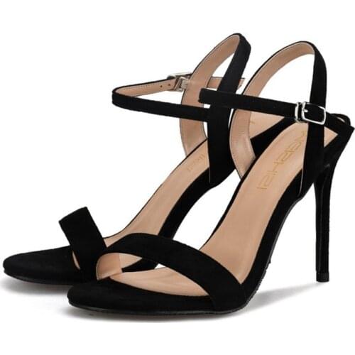 Designer Shoes Kid Suede Leather High Heels Sandals Summer Ankle Strap Thin High Heel Sandals Ladies Party Shoes Women H0045