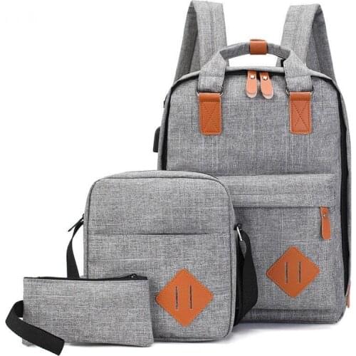 Mens Backpack Bag Male Polyester Laptop Backpack Computer Bags High School Student College Students USB Charging 3 Pieces