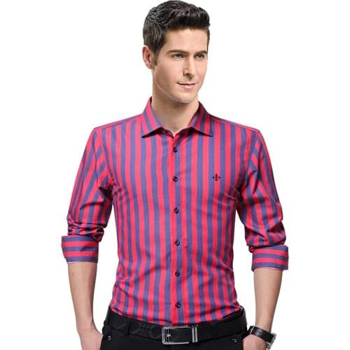 Dudalinas Fashion Embroidery Striped Brand Clothing Mens Long Sleeve Shirt 2021 Slim Fit Shirt M-5XL Casual Shirt Men Clothes