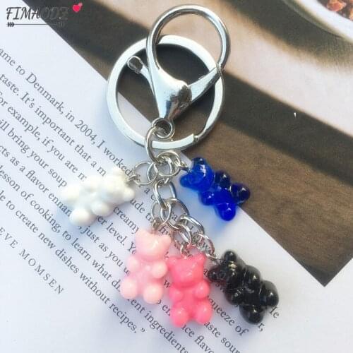 FIMAODZ Gummy Bear Keychain for Women Kids Children Cute Colorful Resin Bear Animal Pendant Silver Metal Key Chain Ring Gift