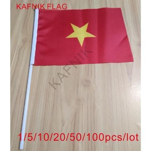 KAFNIK ,10/20/50/100pcs Vietnam flag Vietnam hand wave flags 14 * 21CM decorative celebration-quality polyester free shipping