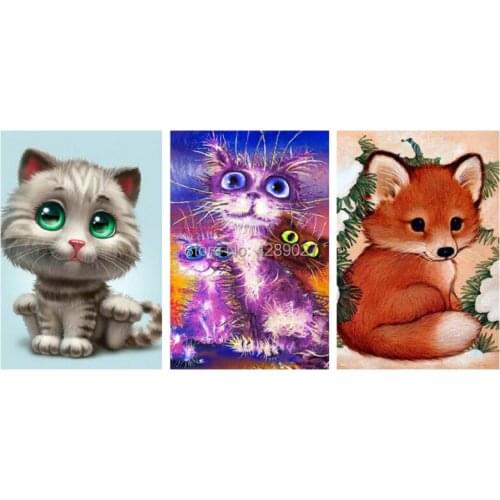 5D DIY Full Drill Square Round Diamond Painting Kit,Cute animals,Green Eyes Cat,Fox,Diamond Embroidery Wall Painting Home Decor