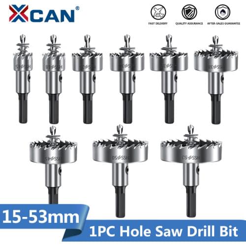 XCAN Hole Saw Drill 15-53mm HSS Carbide Tipped Core Drill Bit for Stainless Steel Metal Alloy Hole Drilling