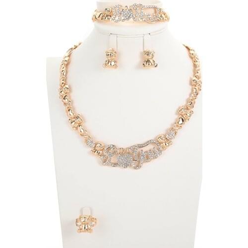 Hotsale Dubai women luxury gold color Jewelry set Nigeria African necklace bracelet earrings ring set wedding Party gifts orname