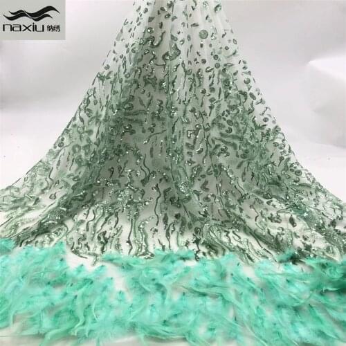Madison Latest Feather African Net Lace Fabric High Quality Sequins Nigerian Lace Fabrics French Tulle Lace Material For Dress