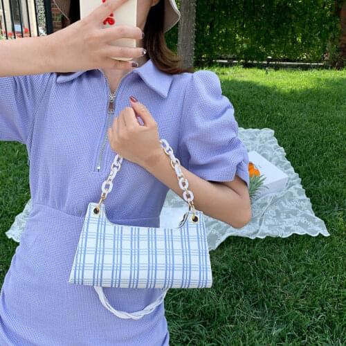 Fashion Ladies PU Leather Plaid Shoulder Bags Female All Match Zipper Armpit Bag New Retro Women Baguette Handbags Clutch Purse