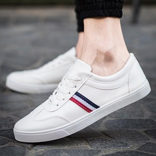 2020 New Stripe Casual Shoes Men Flats Breathable Shoes Pu Leather Fashion Flat Classic Outdoor Men Lace-up Flat Sneaker NanX269