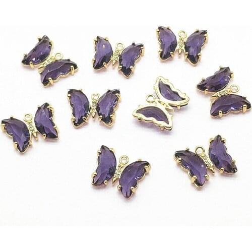 New arrival! 16x19mm 50pcs Crystal Purple Butterfly shape charm for Earrings Making Earrings parts hand Made Jewelry DIY