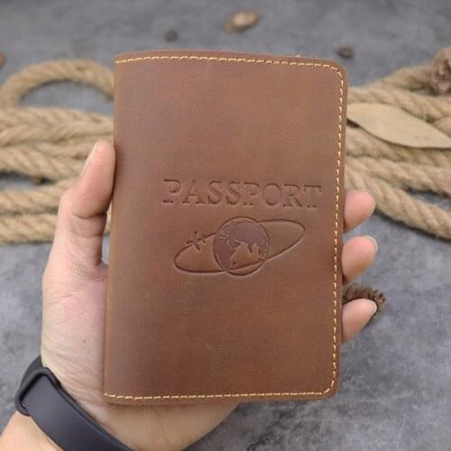 Crazy Horse genuine Leather men Passport cover Simple Creative Bank Card holder Cash Check Document protective card case women