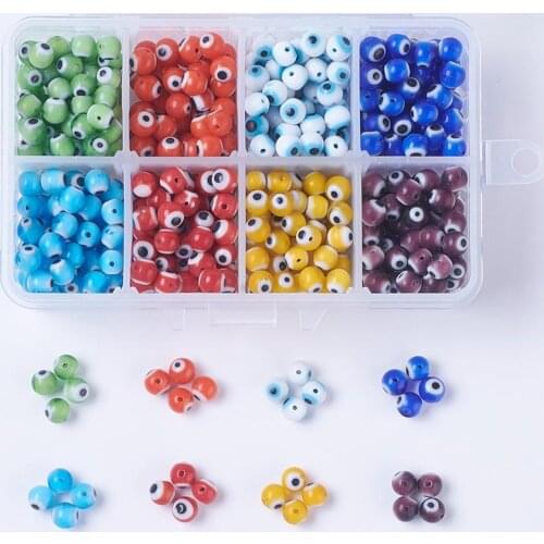 1box 8 Colors 6mm Handmade Flat Round Evil Eye Lampwork Beads DIY Bracelets for Women Jewlery Craft Making