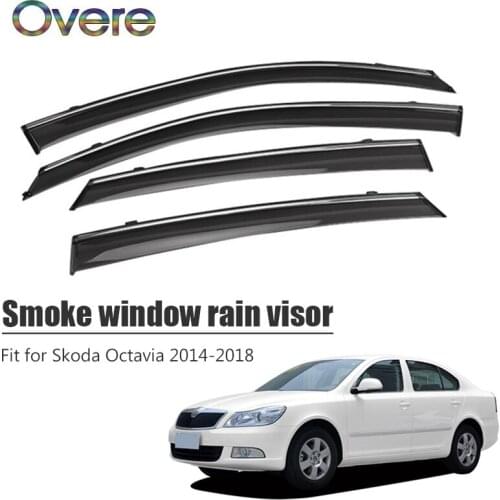 Overe 4Pcs/1Set Smoke Window Rain Visor For Skoda Octavia 2014 2015 2016 2017 2018 ABS Awnings Shelters Guard Accessories