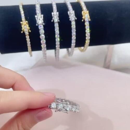 OTIY 3MM Round VVS Moissanite Diamond Tennis Bracelet Iced Out Street 925 Sterling Silver 14K Gold Plated Tennis Bracelet