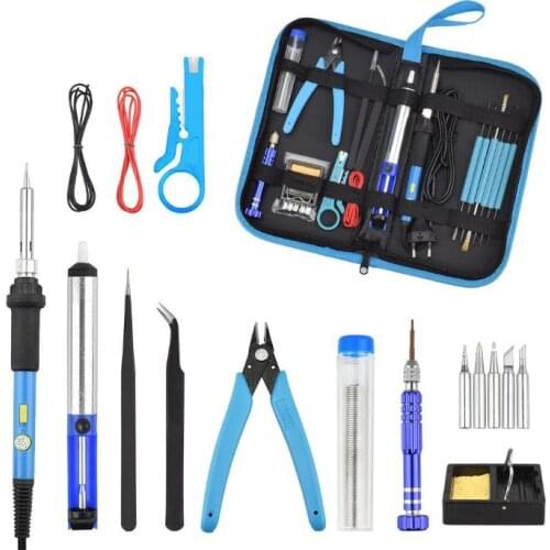 17pcs/Set 60W Adjustable Temperature Welding Tool Soldering Gun Soldering Stand With Tool Case Soldering Iron Kit