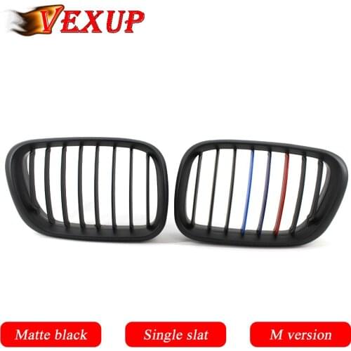 1Pair Front Grill Grilles Kidney Grill Replacement for BMW X5 E53 2000-2003 Single Slat Sport Style Matte Black M Version