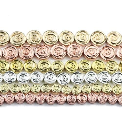 Flower Shape Rose Gold Flat Round Natural Stone Hematite Spacer Loose Beads For Jewelry Making DIY Accessories Bracelet 6/8/10MM