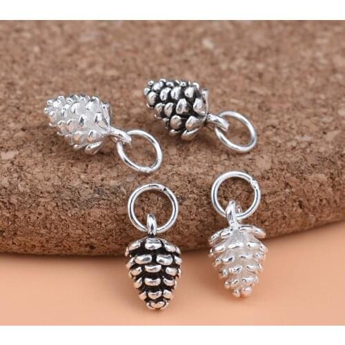 S925 sterling silver Thai silver diy accessories cute small pine cone pendant handmade beaded material bracelet necklace pendant