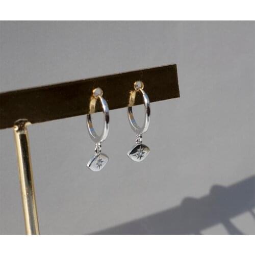 925 Sterling Silver Earring Fashion INS Style Geometric Zircon Eye Short Drop Earring Sweet Wild Female Girl Silver Ear Jewelr