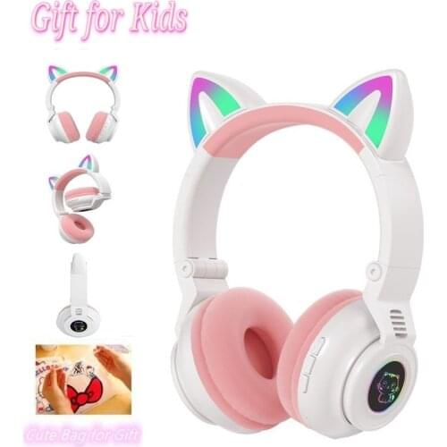 Cute Kids Headphones Lovely Cat Ear Bluetooth Wireless Earphone With Mic Stereo Bass Music Headset Handsfree For Girl Gamer Gift