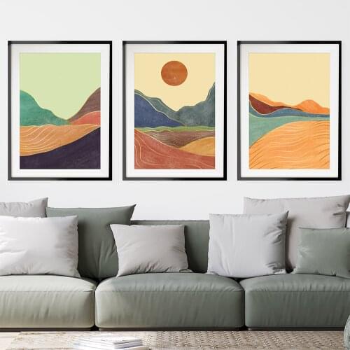 Nordic Minimalist Canvas Posters Abstract Mountain Sunset Wall Art Print Painting For Livingroom Office Home Decor Pictures