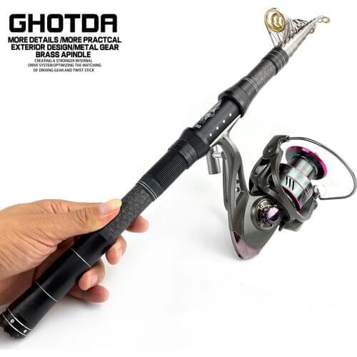 1.8-3.0m Spinning rod Telescopic Rock Rod and 5.2:1 Reel Set and Fishing Rod of 99% Carbon Fishing Combo De Pesca