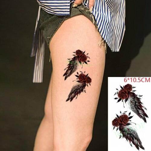 Waterproof Temporary Tattoo Sticker Angle Wings Rose Flower Body Art Flash Tattoo Fake Tattoo for Women Men