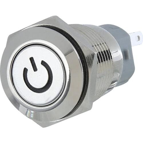 Latching Push Button Switch Aluminium Alloy Stainless Steel For 16mm With 12V White LED Light