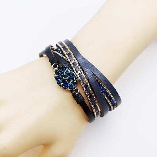 Fashion Big Stone Crystal Punk Bracelets For Women 2021 Bijoux Statement Multiple Layers Leather Bracelet Female Jewelry