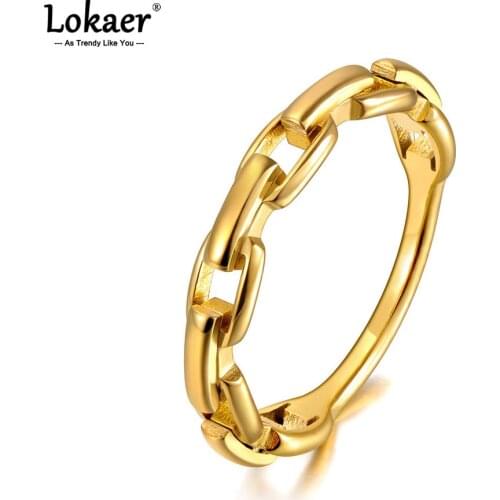Lokaer Original Design Titanium Stainless Steel Geometric Chain Hiphop/Rock Rings Bohemia Party Ring Jewelry For Women R20077