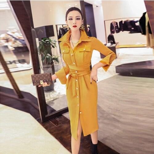 Women 2021 Spring Autumn New Fashion Dress Female OL Elegant Long Sleeve Shirt Dresses Office Lady A-line Work Wear Vestido Y193