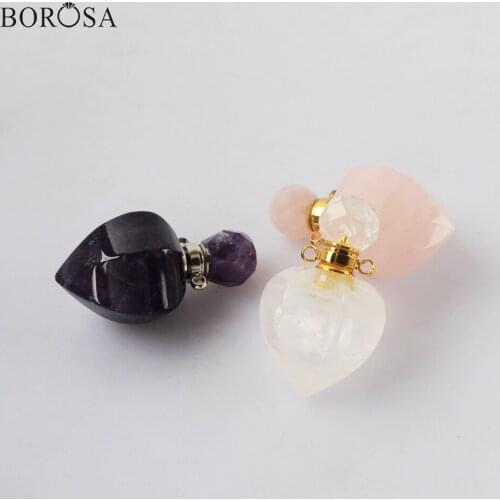 Gold/Silver Plated Healing Crystal Faceted Essential Oil Bottle Gems Stone Perfume Bottle Diffuser Connector for Necklace WX1832